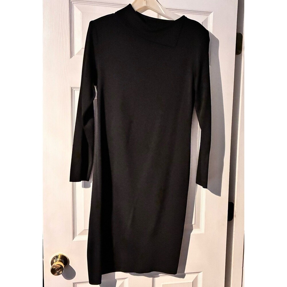 Mistook Black Knit Dress Knee Length Wide Split Collar Size Small